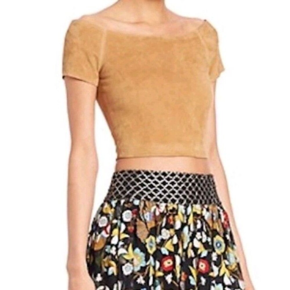 Alice + Olivia Gracelyn Suede Off Shoulder Crop Top Tan Size 4 $495 Lamb Leather - Picture 3 of 12